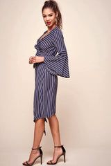 Jaedyn Waist Tie Bell Sleeve Dress Navy