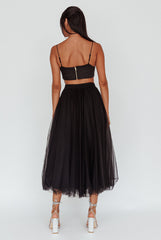 Jasmine Organza Mesh Elasticated Waist Midi Skirt Black