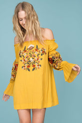 Saige Floral Day Dress Yellow Mustard