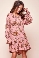 Joyce Floral Hippie Loose Fit Dress Rose
