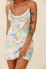 Show Me Love Cowl Neck Mini Dress Velour Geometric Multi