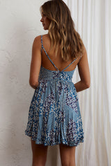 Dote On Me Frill Trim Strappy Back Dress Flower Print Navy