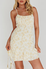 Promise Me Ruched Bust Pintuck Pleat Detail Dress Floral Yellow