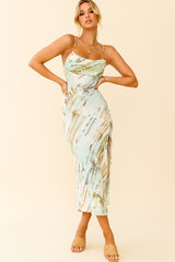 Well Versed Pleated Bust Front Split Dress Mint Multi
