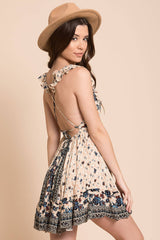 Janiya Tribal & Floral Dress Beige Navy