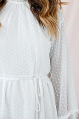 Tracee Open Back Ruffled Hemline Dress White Tall