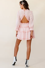 Laney Cutout Back Balloon Sleeve Dress Baby Pink
