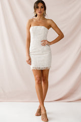 Edith Strapless Tweed Mini Dress Beige