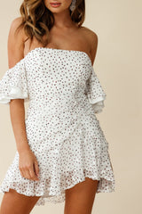 Lure Off-Shoulder Ruched Dress Speckle Print White