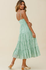 Eternal Sunshine Gathered Bust Maxi Dress Leaf Print Green