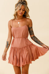 Rosabel Spaghetti Strap Fluted Hem Dress Rose