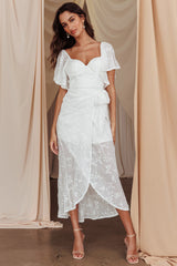 Aphrodite Molded Bust Angel Sleeve Midi Dress Floral White
