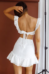 Porcia Tied Back Frill Dress Textured White