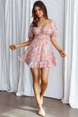 Carlina Shirred Waist Mini Dress Swirl Pink