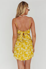 Inana Tied Back Mini Dress Floral Yellow