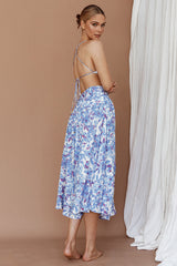 Destination Open Back Midi Dress Floral Blue
