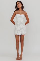 In Paris Embellished Flower Mini Dress White