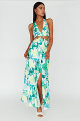 Tuscan Summers Cut-Out Midi Dress Floral Green