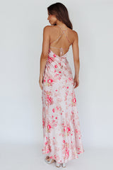 Alora Tie-Up Back Maxi Dress Floral Pink