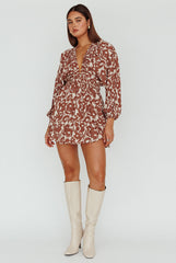 Going Your Way Long Sleeve Mini Dress Floral Brown
