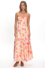 Echoes Tied Back A-Line Maxi Dress Floral Pink
