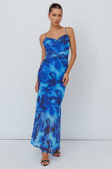 Beulah Twist Bodice Maxi Dress Floral Blue