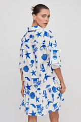 Day Trip Waist Tie Collared Dress Blue