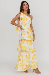 Kenny One Shoulder Tiered Maxi Dress Yellow