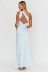 Fly Love Satin One Shoulder Maxi Dress Sky Blue
