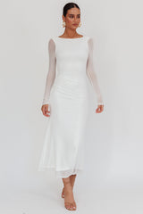Lustre Open Back Mesh Maxi Dress White
