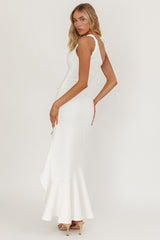 Lights On One-Shoulder Split Ruffle Hem Maxi Dress White