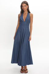 Riga Halterneck Maxi Dress Light Blue