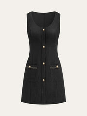 Tweed Sleeveless Button Mini Dress