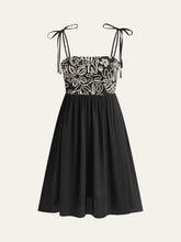 Embroidered Midi Dress with Tie-Up Straps