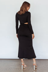 Rajah Long Sleeve Cut-Out Midi Dress Black