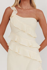 Gelina One-Shoulder Frill Trim Maxi Dress Butter