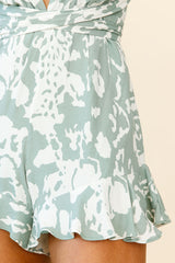 Playa Vista Halterneck Frill Hem Romper Stencil Print Sage