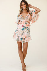 My Belle Cut-Out Detail Frill Accent Dress Floral Print Orange
