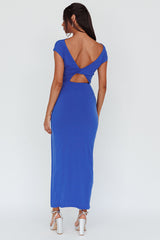 Lucinda Cap Sleeve Ruched Midi Dress Blue