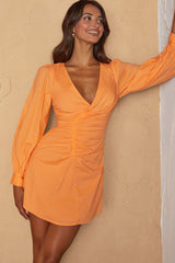 Josie Long Sleeved Ruched Feature Mini Dress Mango