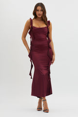Blushing Ruffle Trim Midi Dress Wine