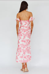 Olivier Off-Shoulder Midi Dress Floral Pink