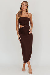 Somebody Cut-Out Halter Neck Midi Dress Chocolate