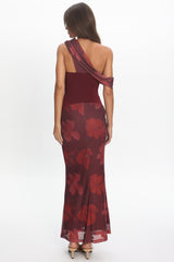 Milos Asymmetric Neckline Maxi Dress Floral Grape