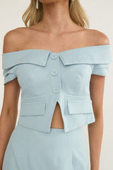 Maelie Foldover Off-Shoulder Top Blue