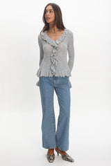 Jaimy Ruffle Trim Knit Cardigan Grey