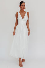 Sammi Ruched Waist Tied Back Maxi Dress White