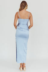 Celestine Waist Tie Satin Maxi Dress Light Blue