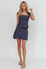 Halen Scalloped Mini Skirt Indigo