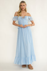 Hanalei Off-Shoulder Tied Bust Maxi Dress Light Blue